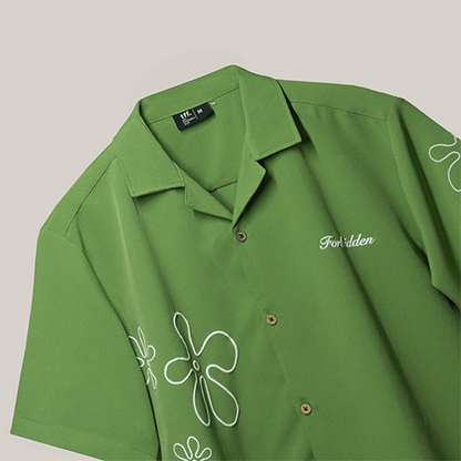 Bowling Shirt in Brat Green with Lapel/Cuban Collar